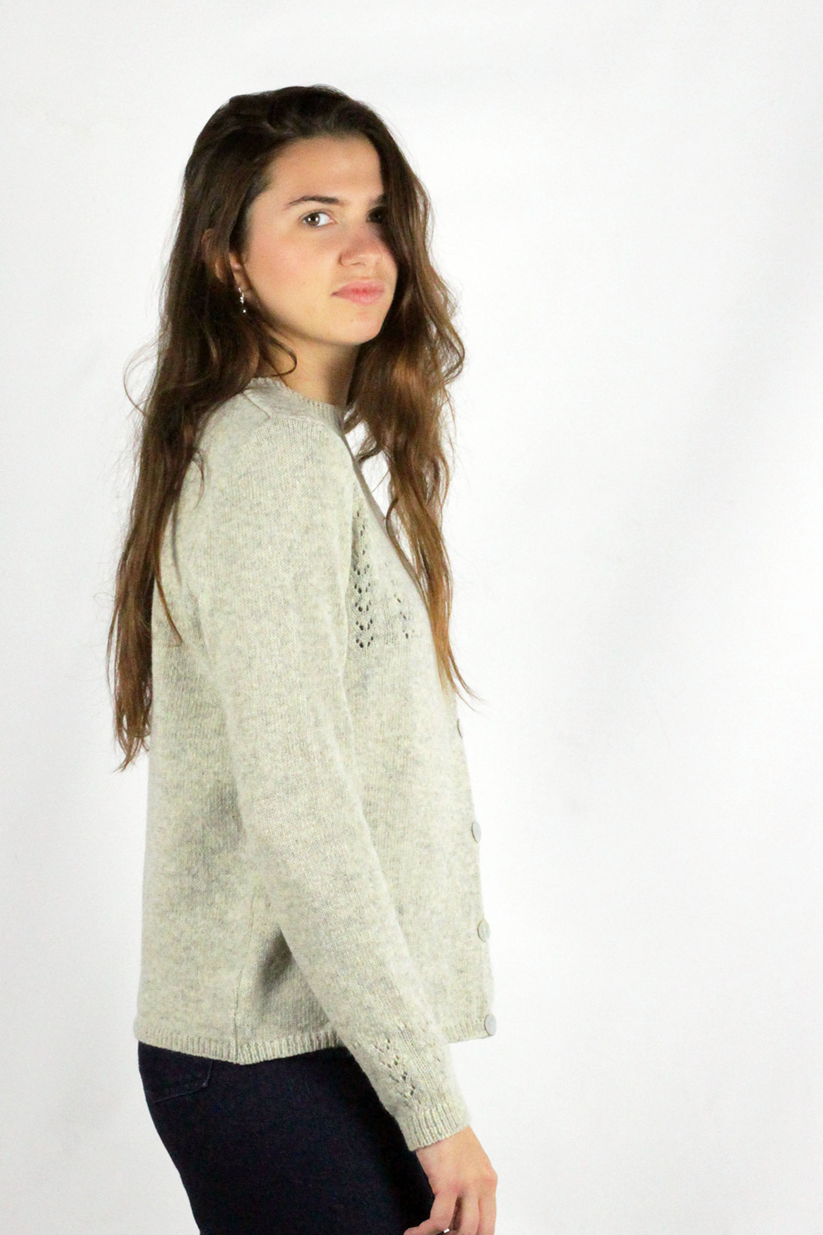 Gilet  Aloé ecru chiné en laine recyclée 100% made in France 5