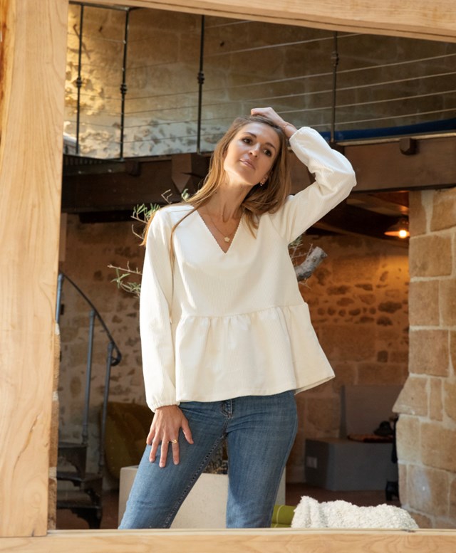 Blouse écru en velours cotelé en coton biologique GOTS made in France petit créateur