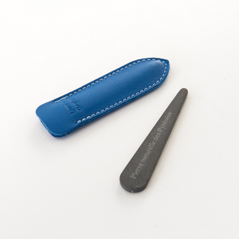 Lime à ongles en pierre naturelle étui bleu, fabriquée en France