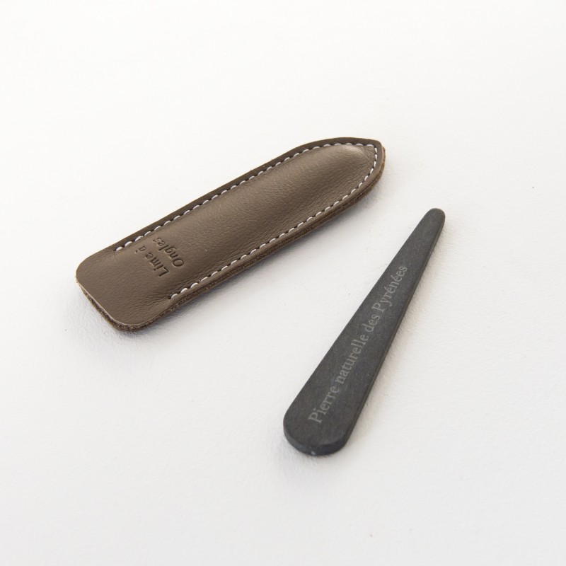 Lime à ongles en pierre naturelle étui gris, fabriquée en France