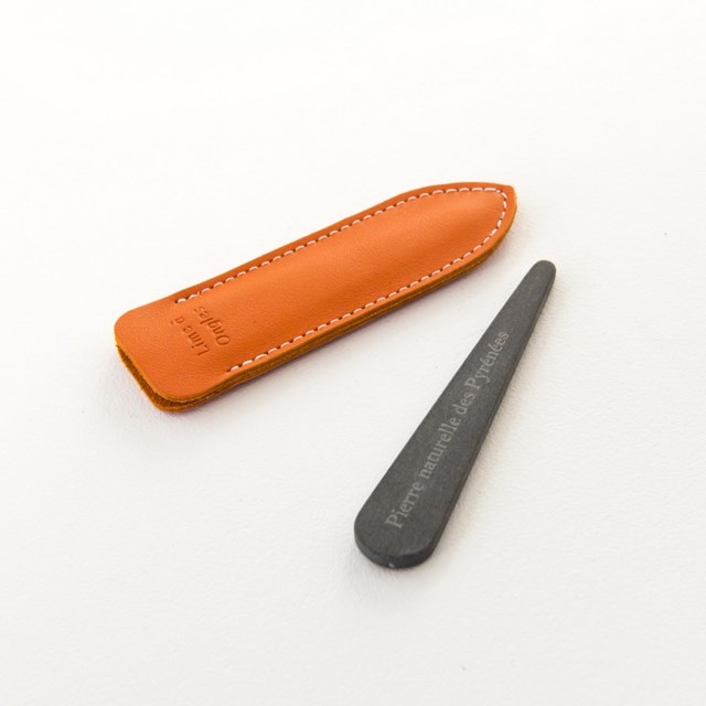 Lime à ongles en pierre naturelle étui orange, fabriquée en France