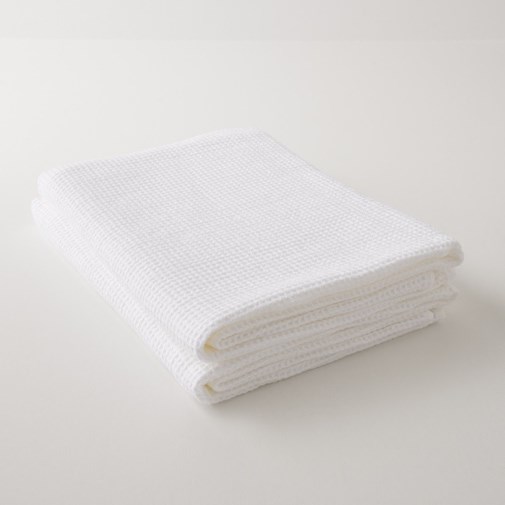 Serviette de toilette en lin lavé gaufré blanc - 100 x 135 cm