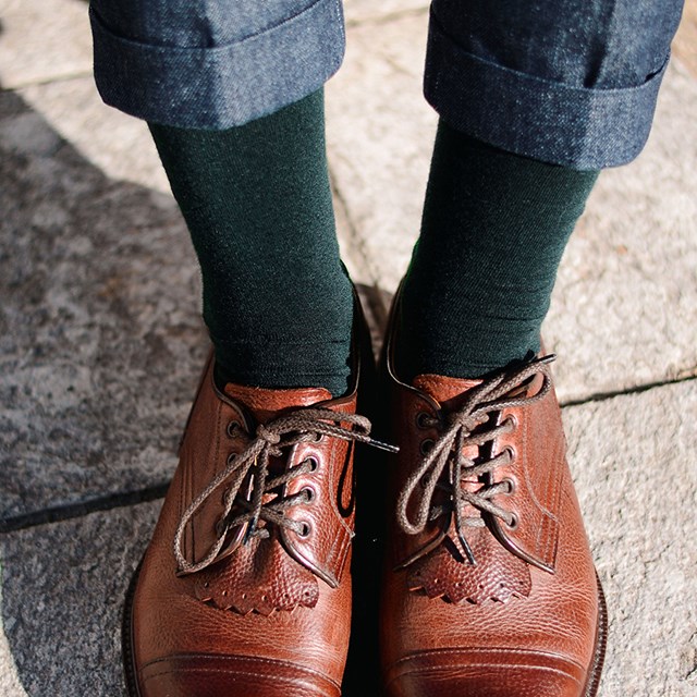 Chaussettes fines en laine mérinos vert bouteille pour hommes