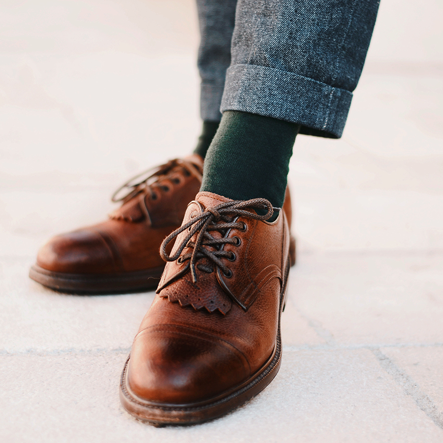 Chaussettes fines en laine mérinos vert bouteille pour hommes