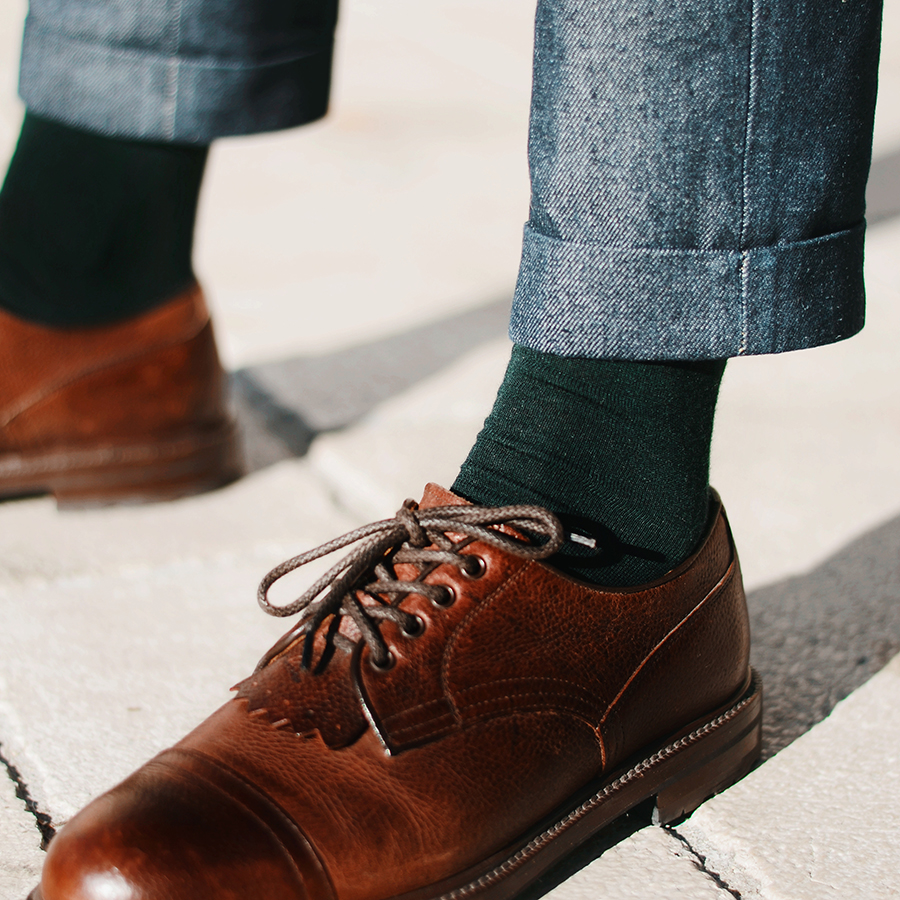 Chaussettes fines en laine mérinos vert bouteille pour hommes