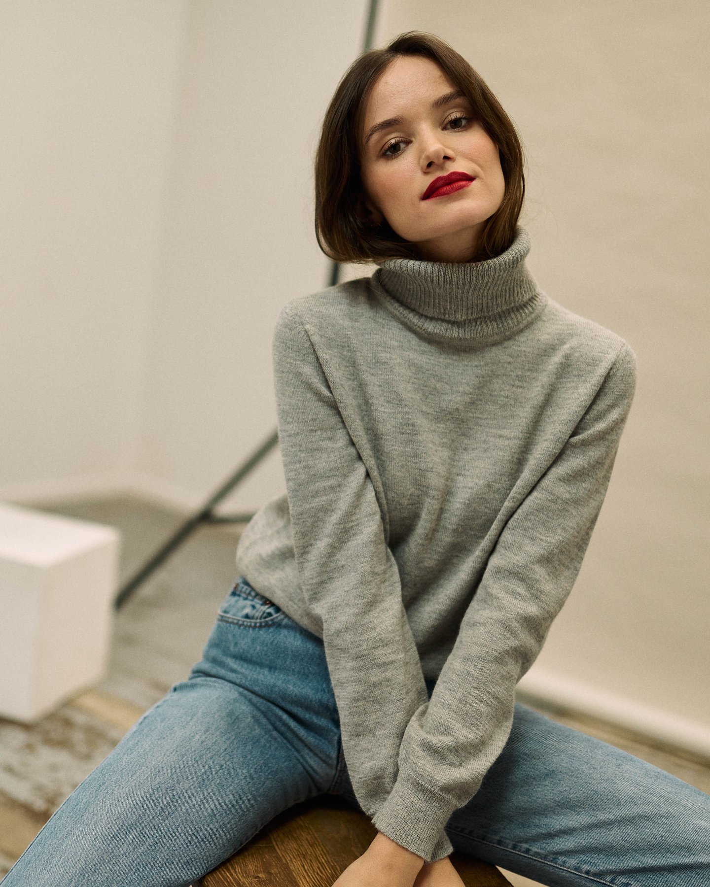 col roulé femme gris perus