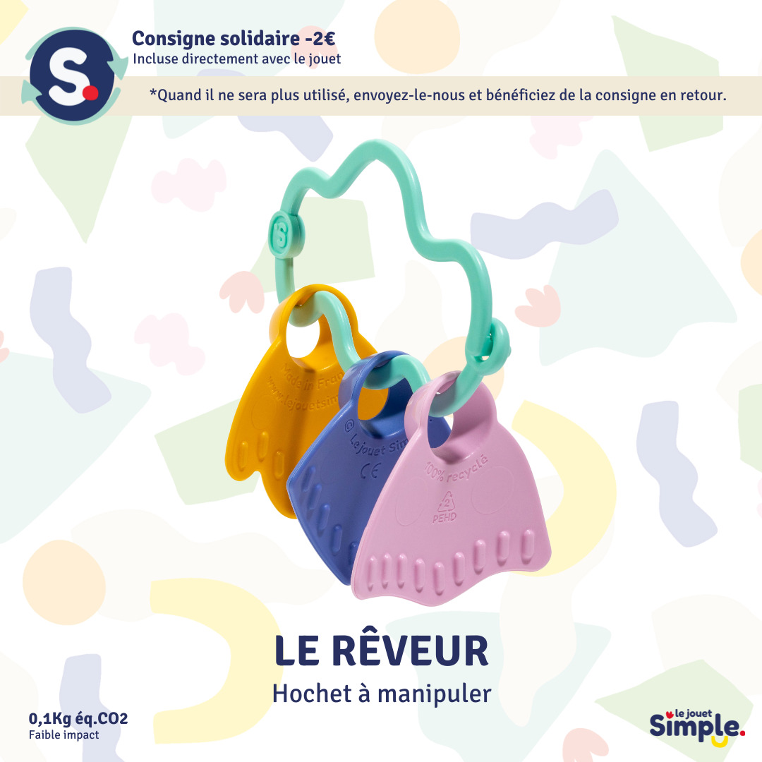 Le rêveur - Hochet à manipuler vert Made in France - Coffret Cadeau 5