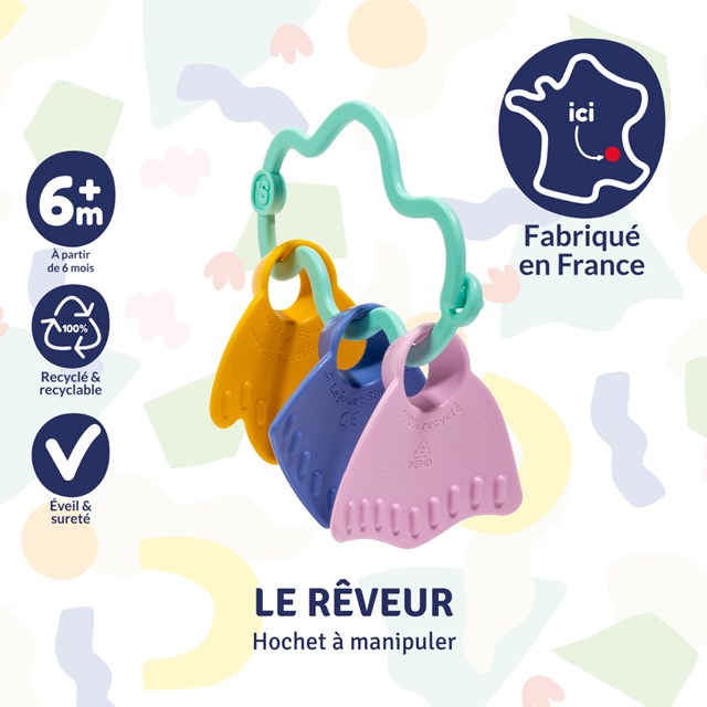 Le rêveur - Hochet à manipuler vert Made in France - Coffret Cadeau 3