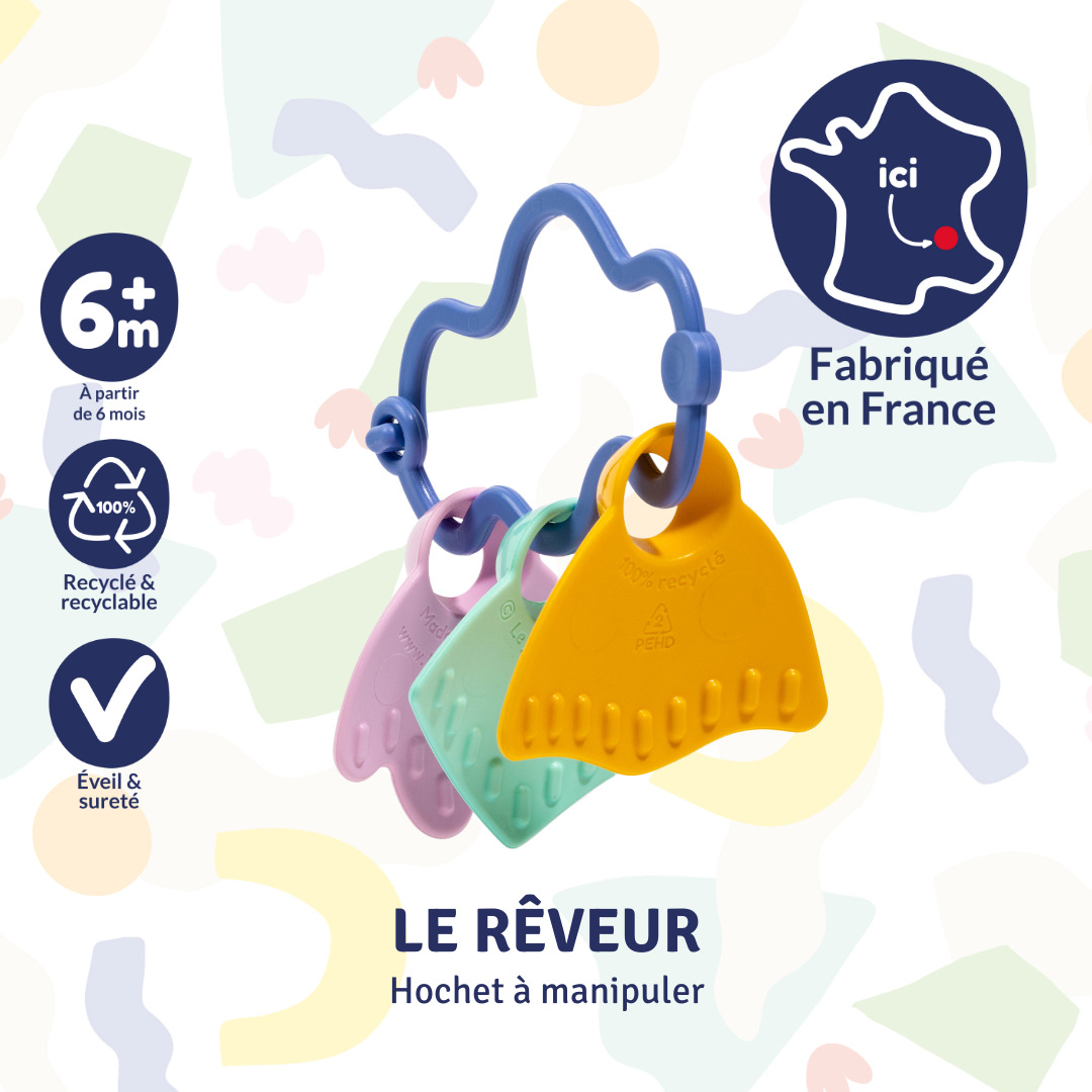 Le rêveur - Hochet à manipuler bleu Made in France - Coffret Cadeau 5