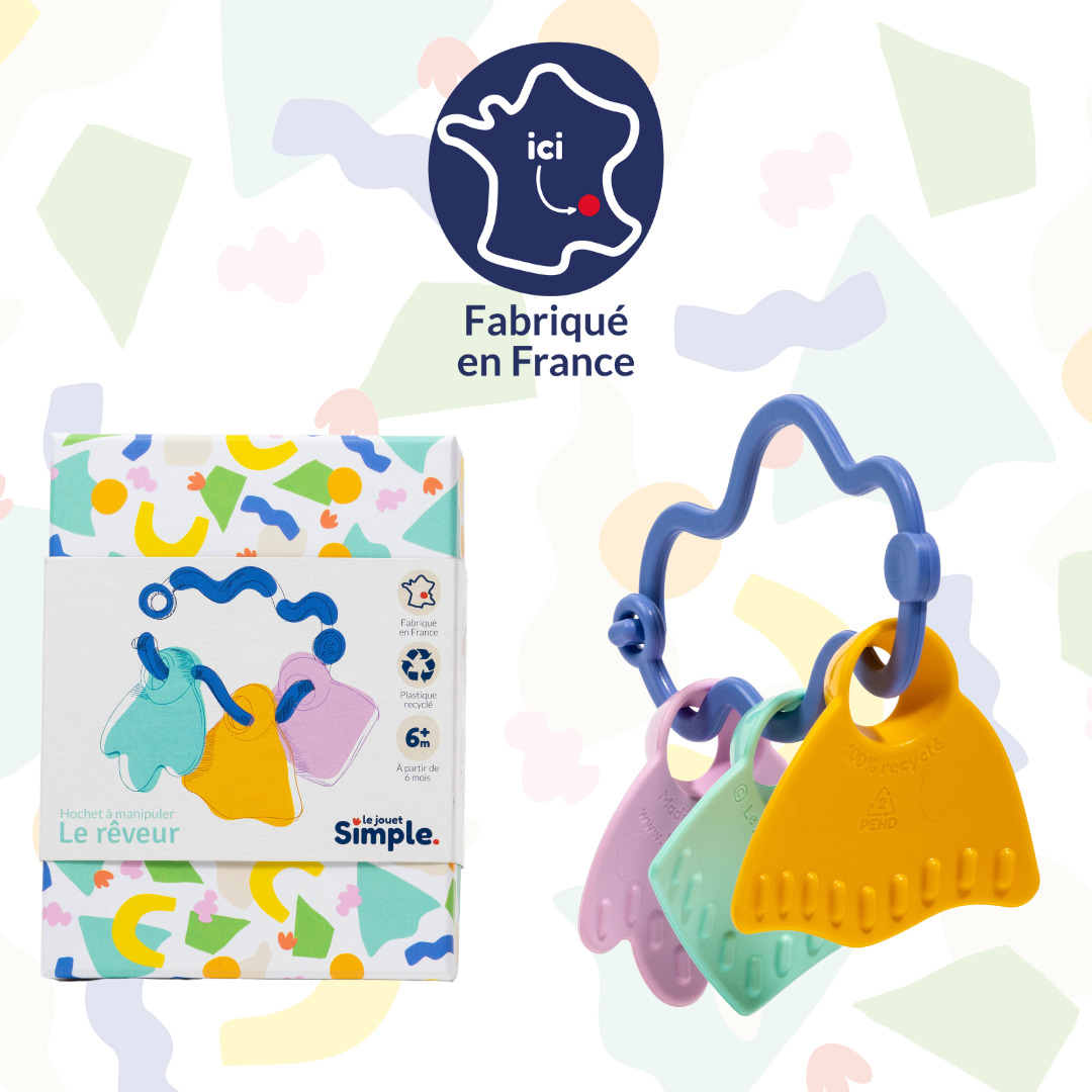 Le rêveur - Hochet à manipuler bleu Made in France - Coffret Cadeau 6