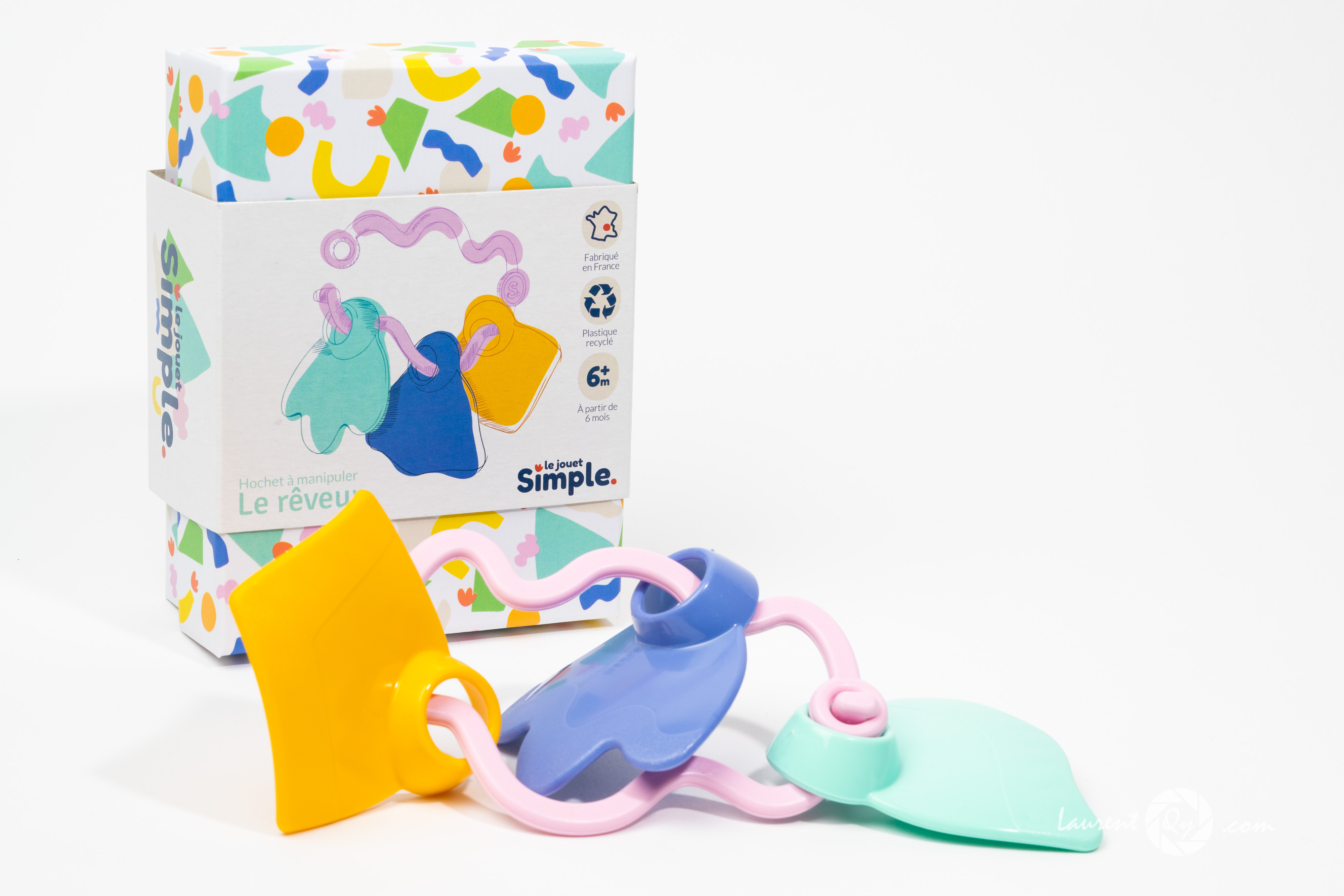 Le rêveur - Hochet à manipuler rose Made in France - Coffret Cadeau 3