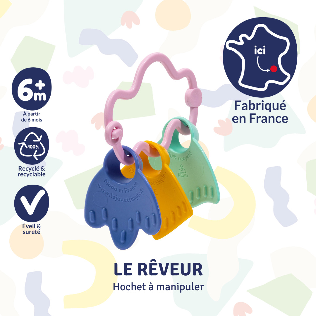 Le rêveur - Hochet à manipuler rose Made in France - Coffret Cadeau 4