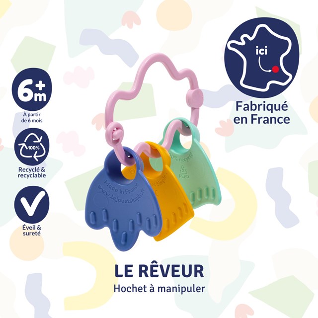 Le rêveur - Hochet à manipuler rose Made in France - Coffret Cadeau 4