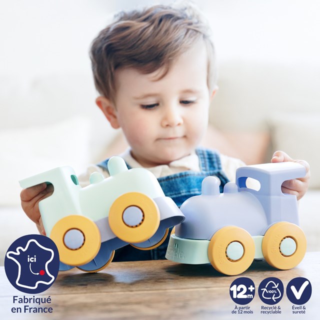 L'explorateur - Train à promener bleu Made in France - Coffret Cadeau 4