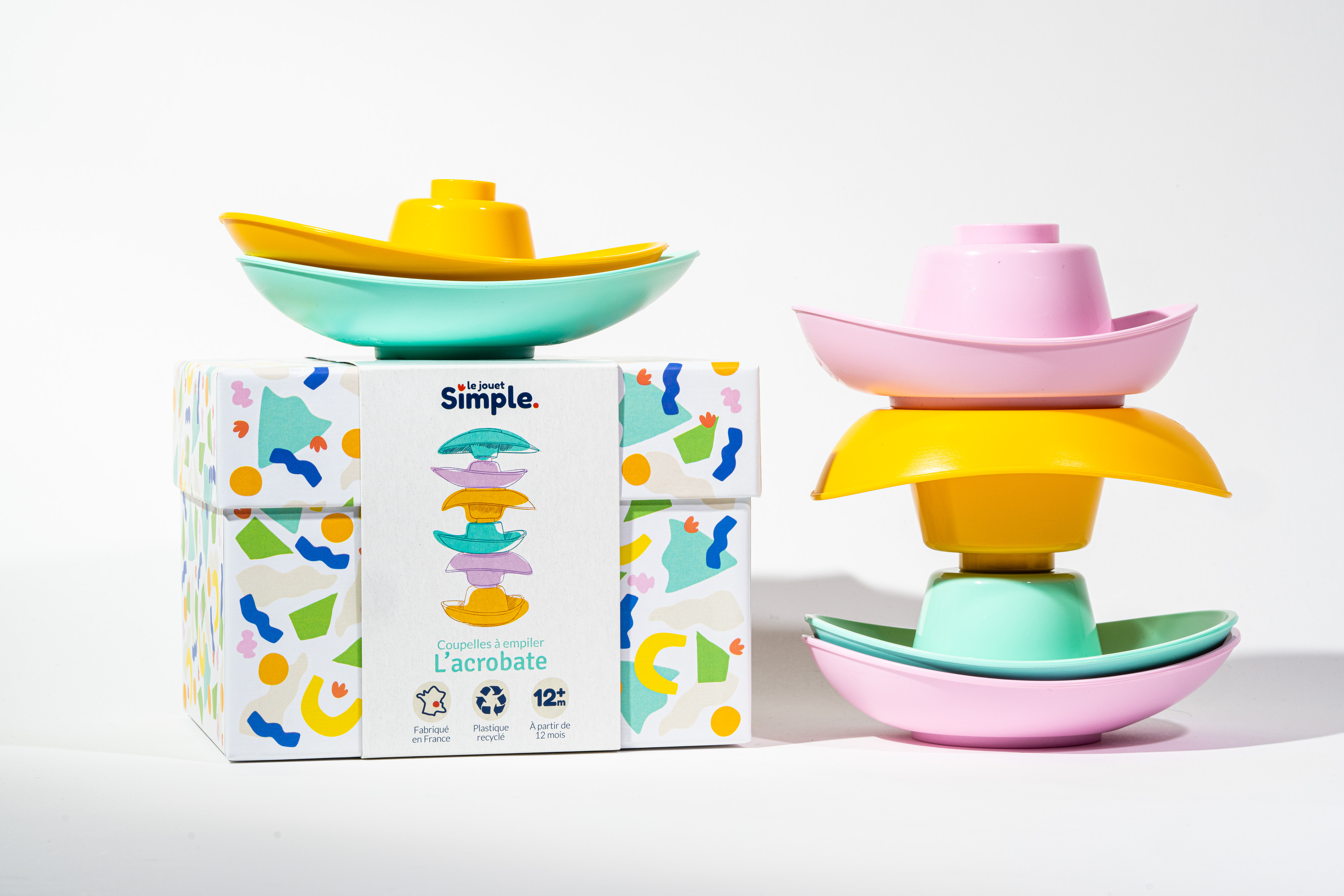 Le Jouet Simple – Coupelles à empiler en plastique recyclé made in France - Coffret Cadeau 3
