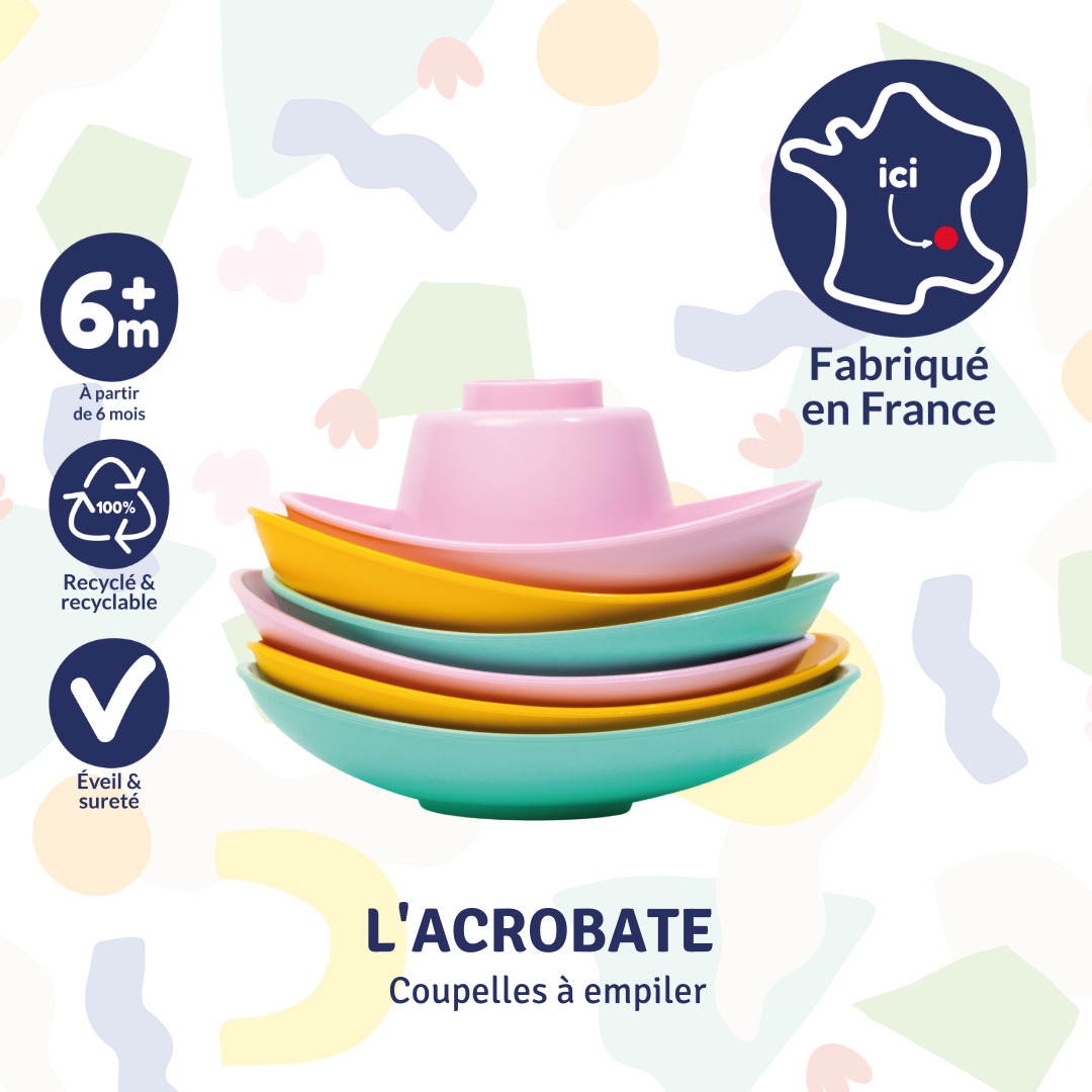 Le Jouet Simple – Coupelles à empiler en plastique recyclé made in France - Coffret Cadeau 4