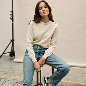Pull col à boutons femme - Ecru