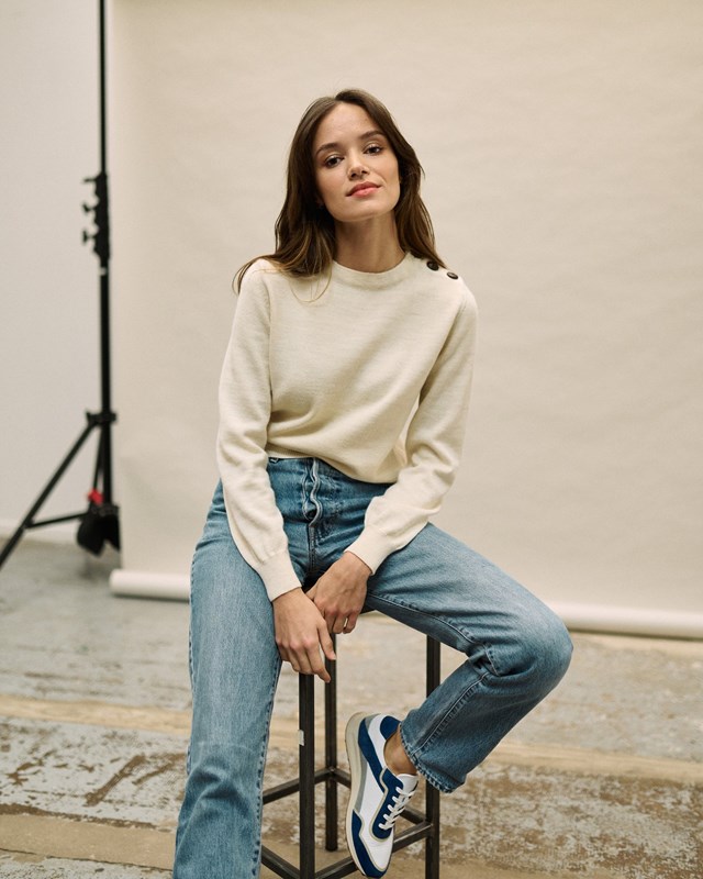 col bouton femme beige perus