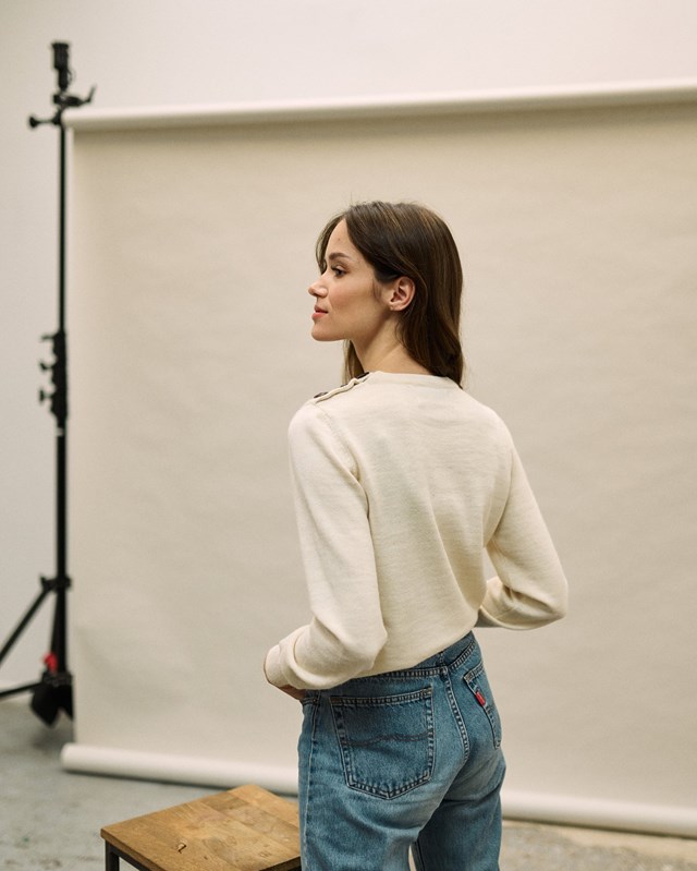 Pull col à boutons femme - Ecru 4