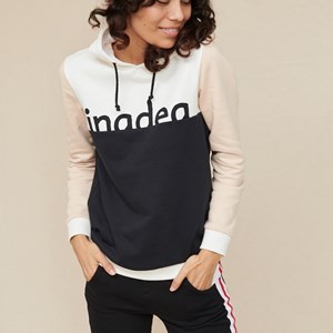 Sweatshirt à capuche Blanc Noir et Beige en Coton bio - ROSA