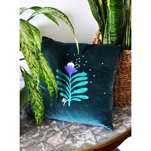 Housse de coussin brodé - velour - Fleur bleue