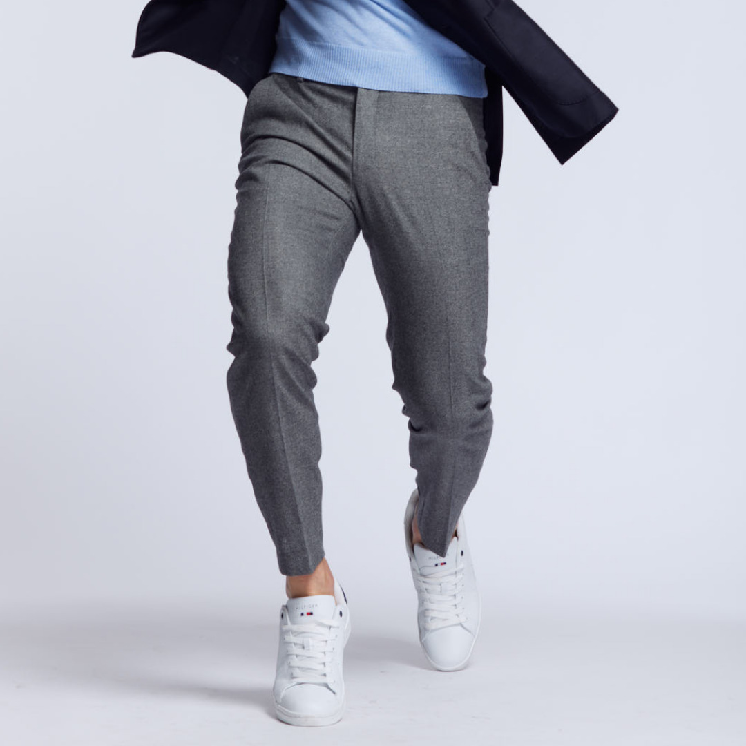 city pant Wolbe sans pince homme gris chiné en laine merinos super 130