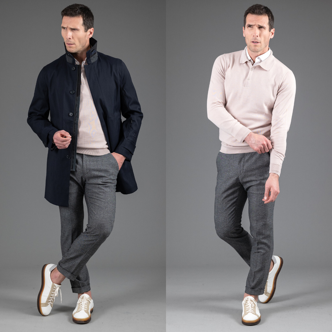 city pant Wolbe sans pince homme gris chiné en laine merinos super 130