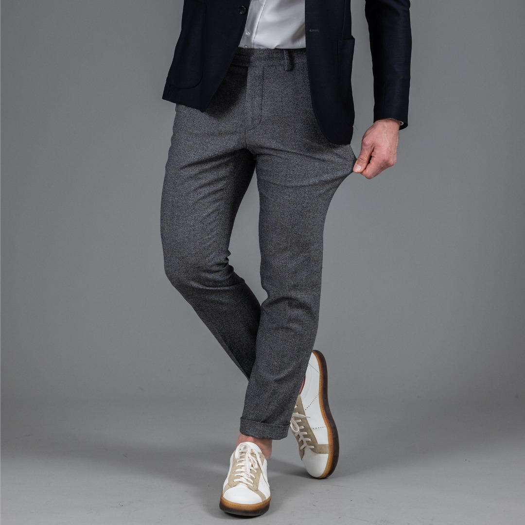 city pant Wolbe sans pince homme gris chiné en laine merinos super 130