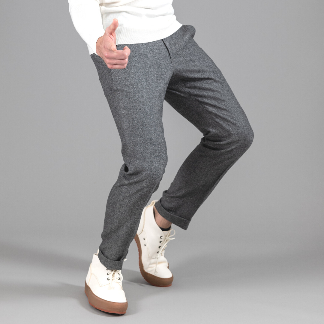 city pant Wolbe sans pince homme gris chiné en laine merinos super 130