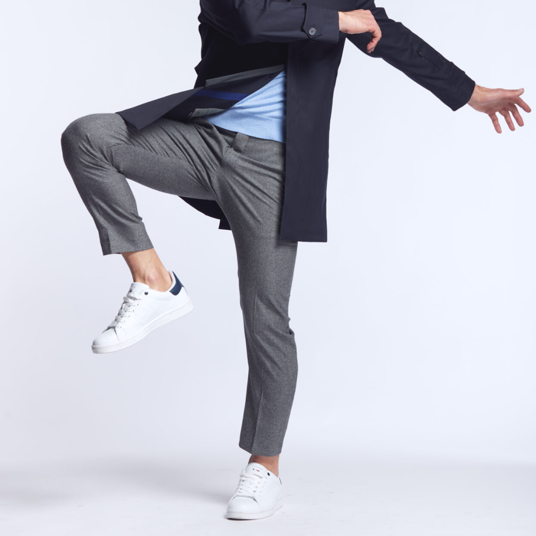 city pant Wolbe sans pince homme gris chiné en laine merinos super 130