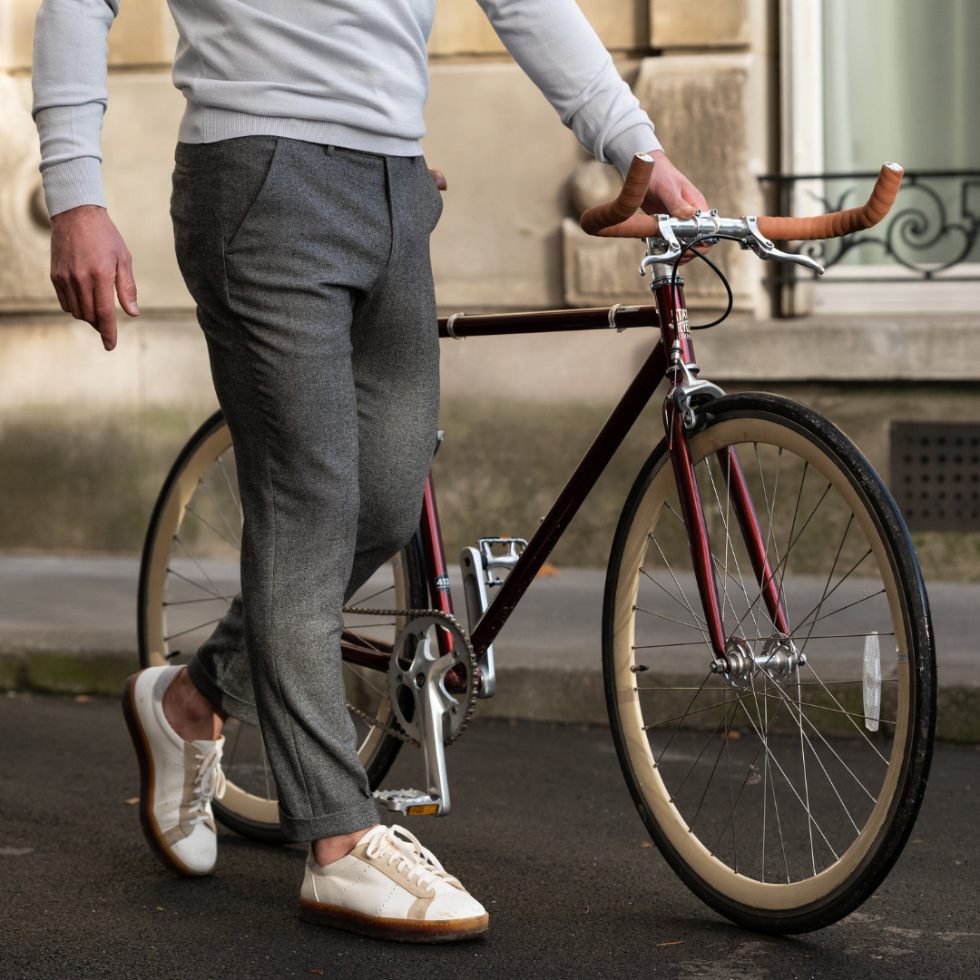 city pant Wolbe sans pince homme gris chiné en laine merinos super 130