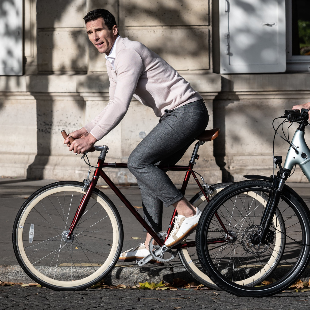 city pant Wolbe sans pince homme gris chiné en laine merinos super 130