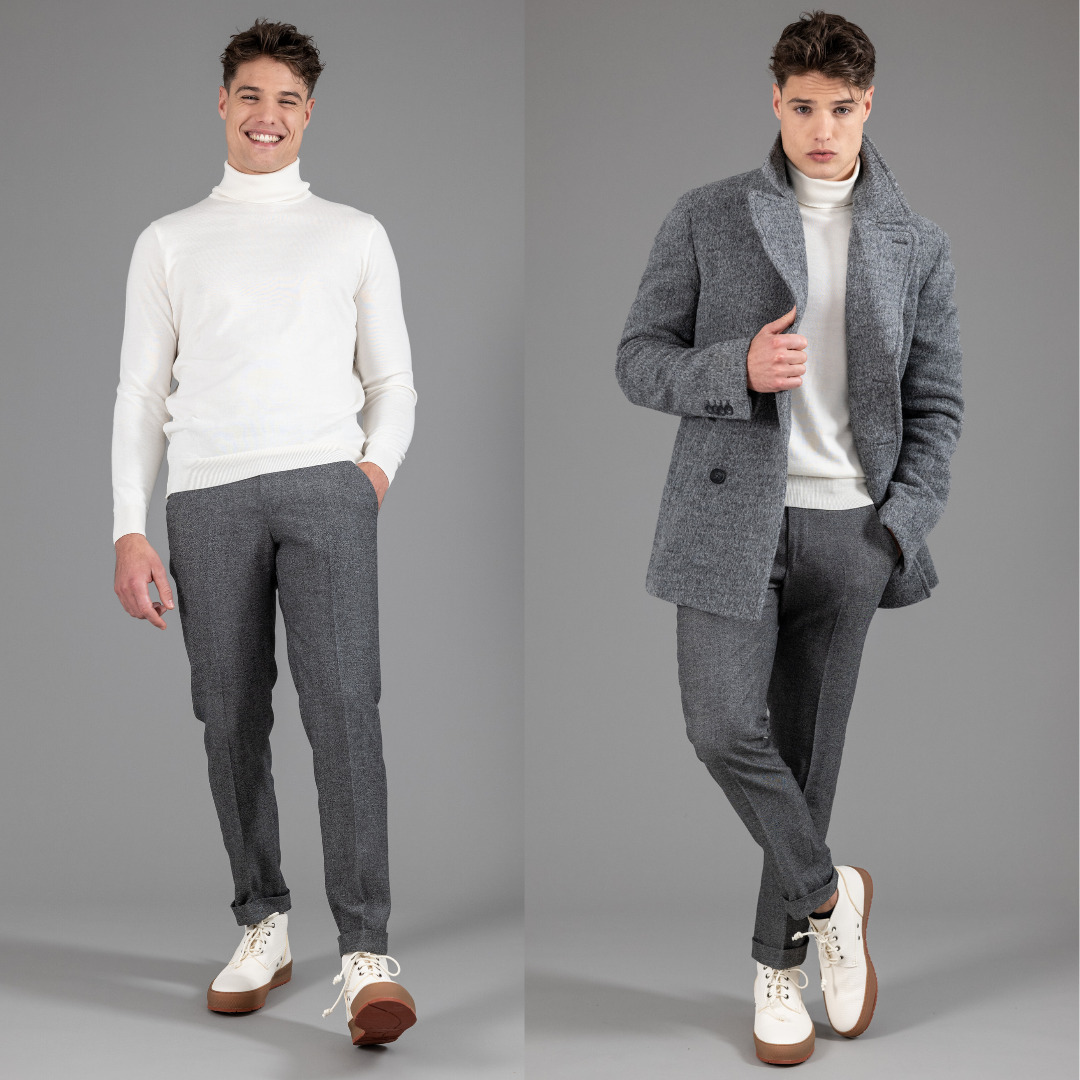 city pant Wolbe sans pince homme gris chiné en laine merinos super 130