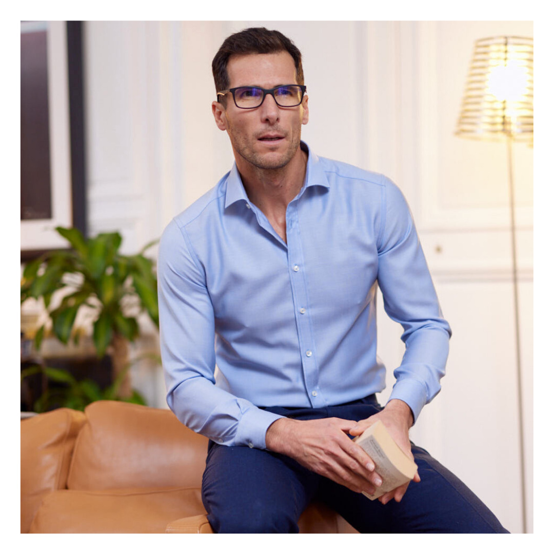 chemise Biella Wolbe oxford royal bleu ciel en laine merinos superfine