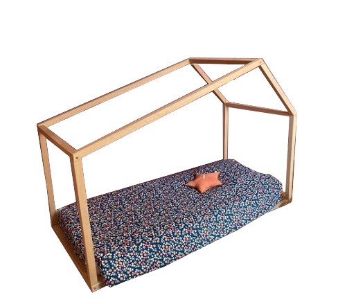 Lit cabane montessori 90x190 cm en bois pour chambre sous pente
