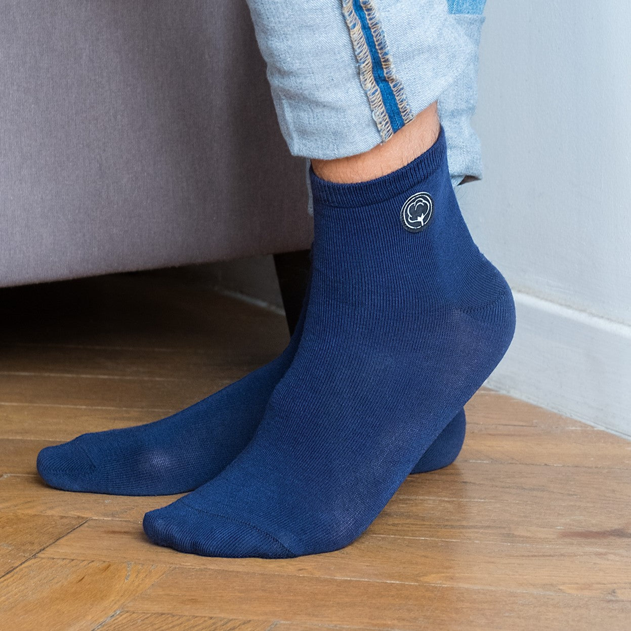 Les chaussettes basses unies en coton BIO | Bleu 5