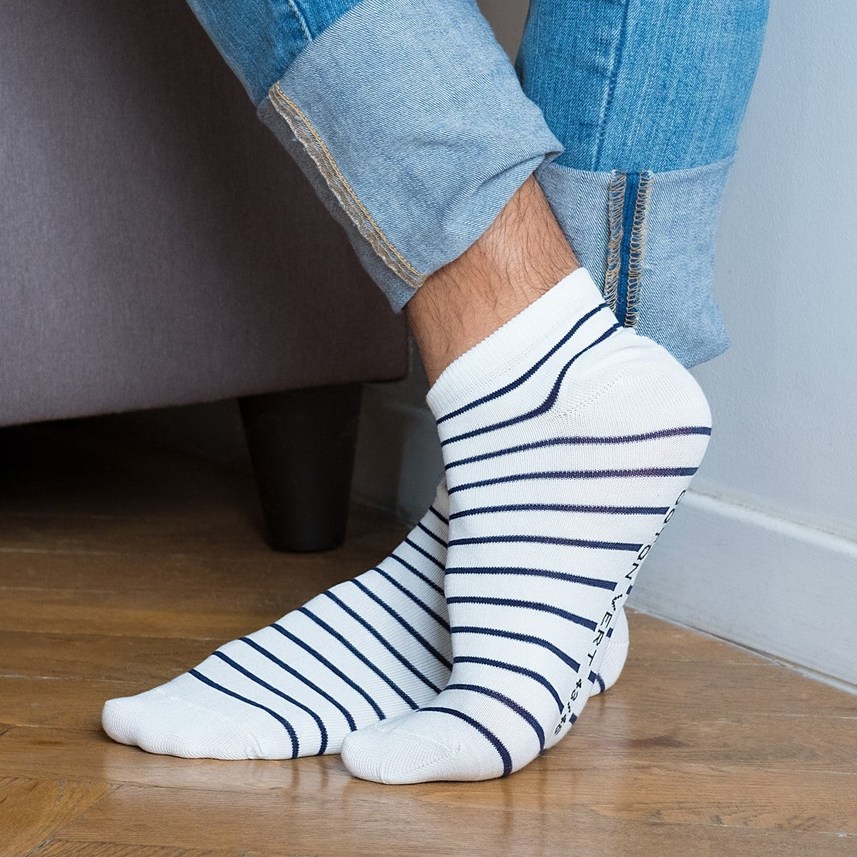 Les socquettes rayées en coton BIO | Blanc/bleu 5