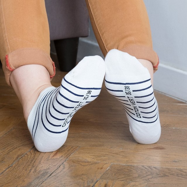 Les socquettes rayées en coton BIO | Blanc/bleu 6