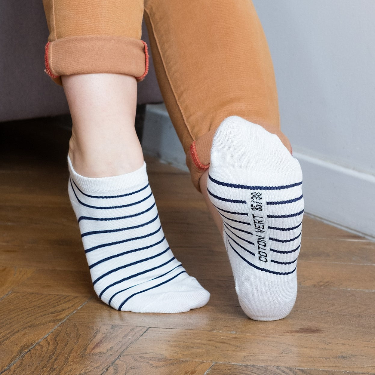 Les socquettes rayées en coton BIO | Blanc/bleu 3