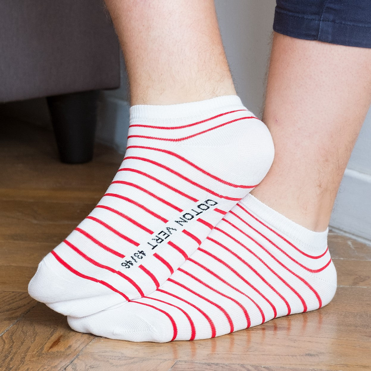 Les socquettes rayées en coton BIO | Blanc/rouge 3