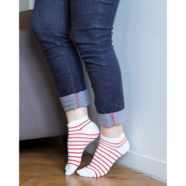 Les socquettes rayées en coton BIO | Blanc/rouge 4