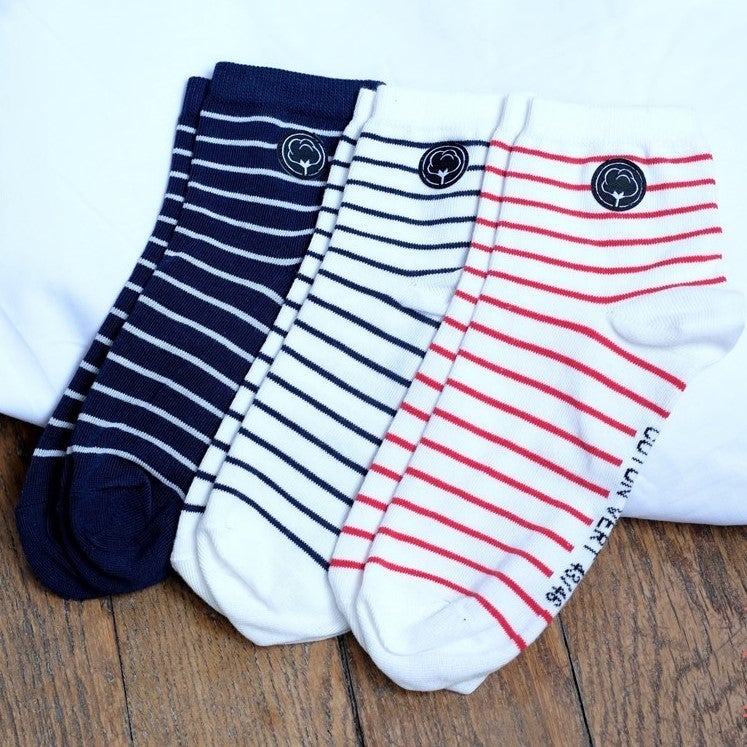 Les chaussettes basses rayées en coton BIO | Blanc/rouge 2