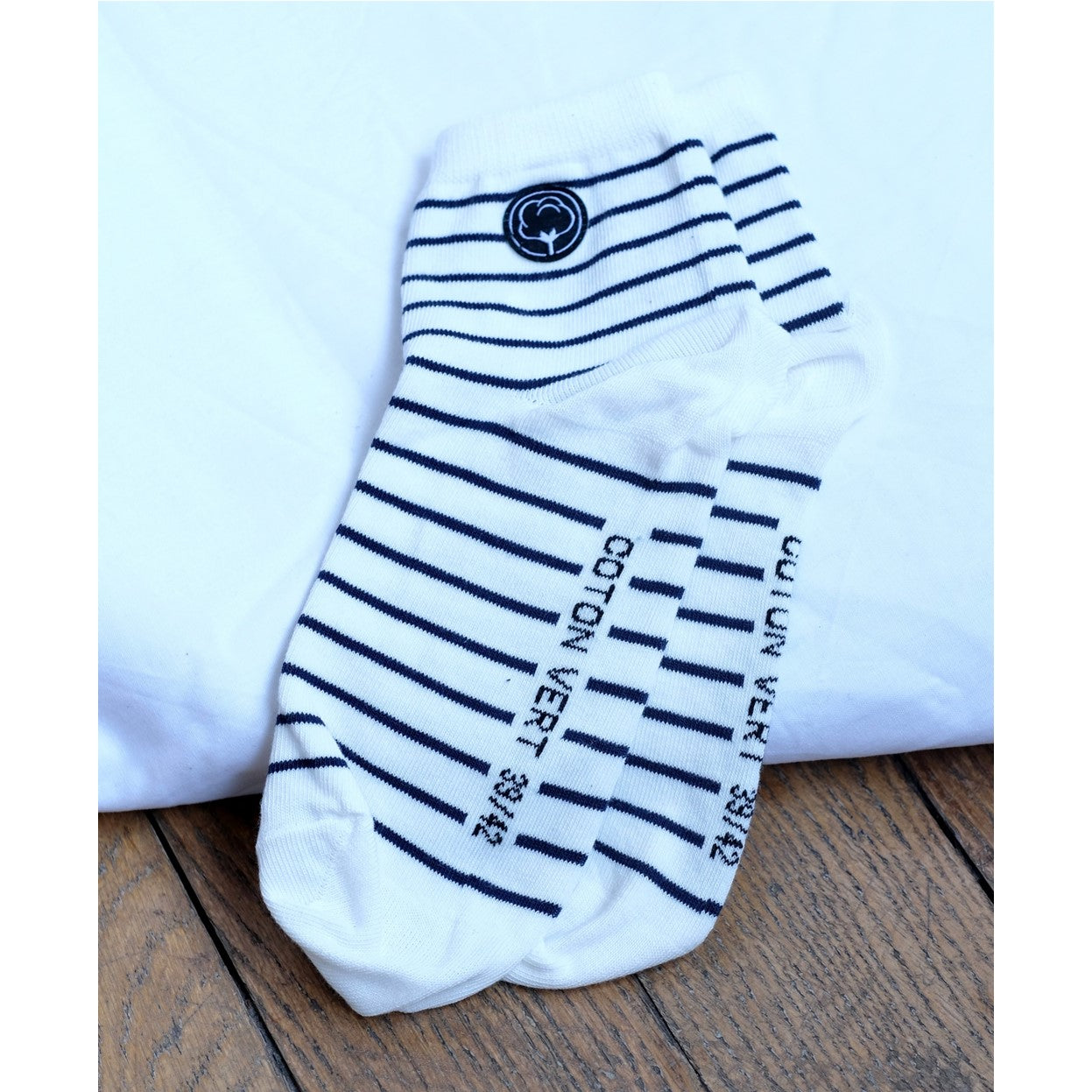 Les chaussettes basses rayées en coton BIO | Blanc/bleu 2