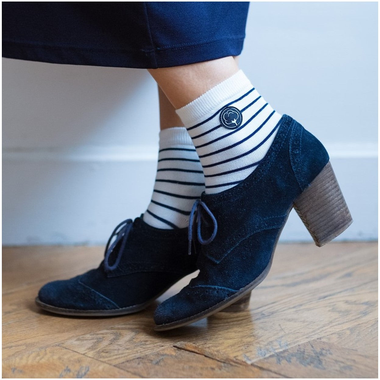 Les chaussettes basses rayées en coton BIO | Blanc/bleu 3