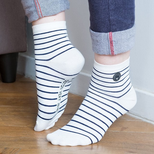 Les chaussettes basses rayées en coton BIO | Blanc/bleu 5