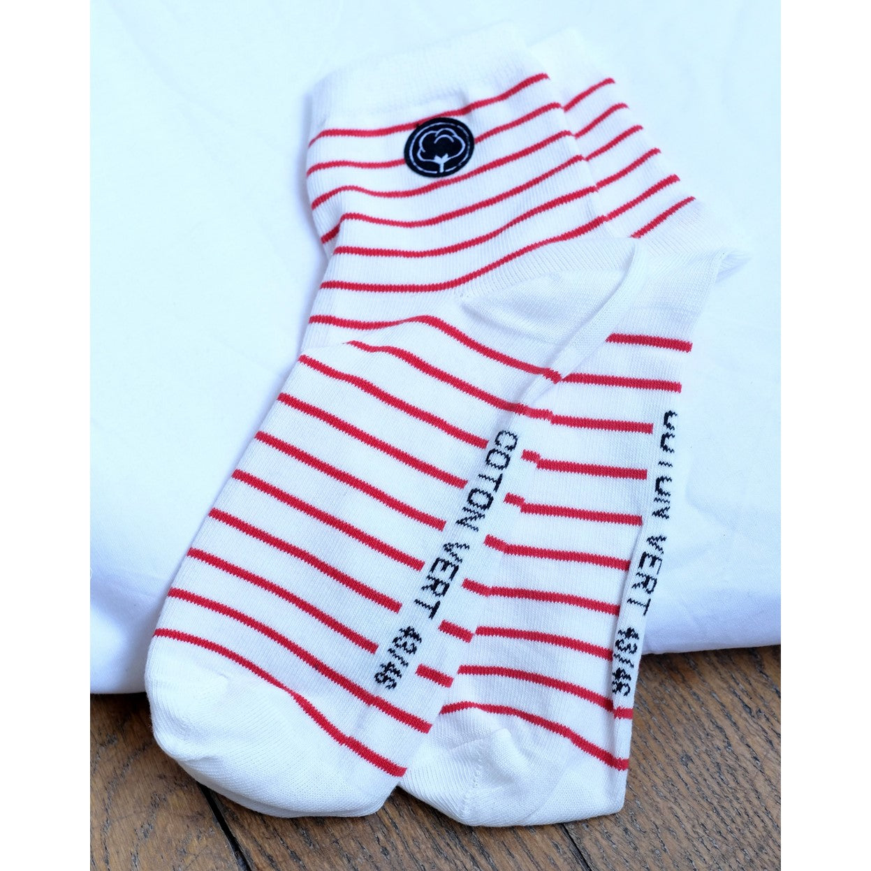 Les chaussettes basses rayées en coton BIO | Blanc/rouge 7