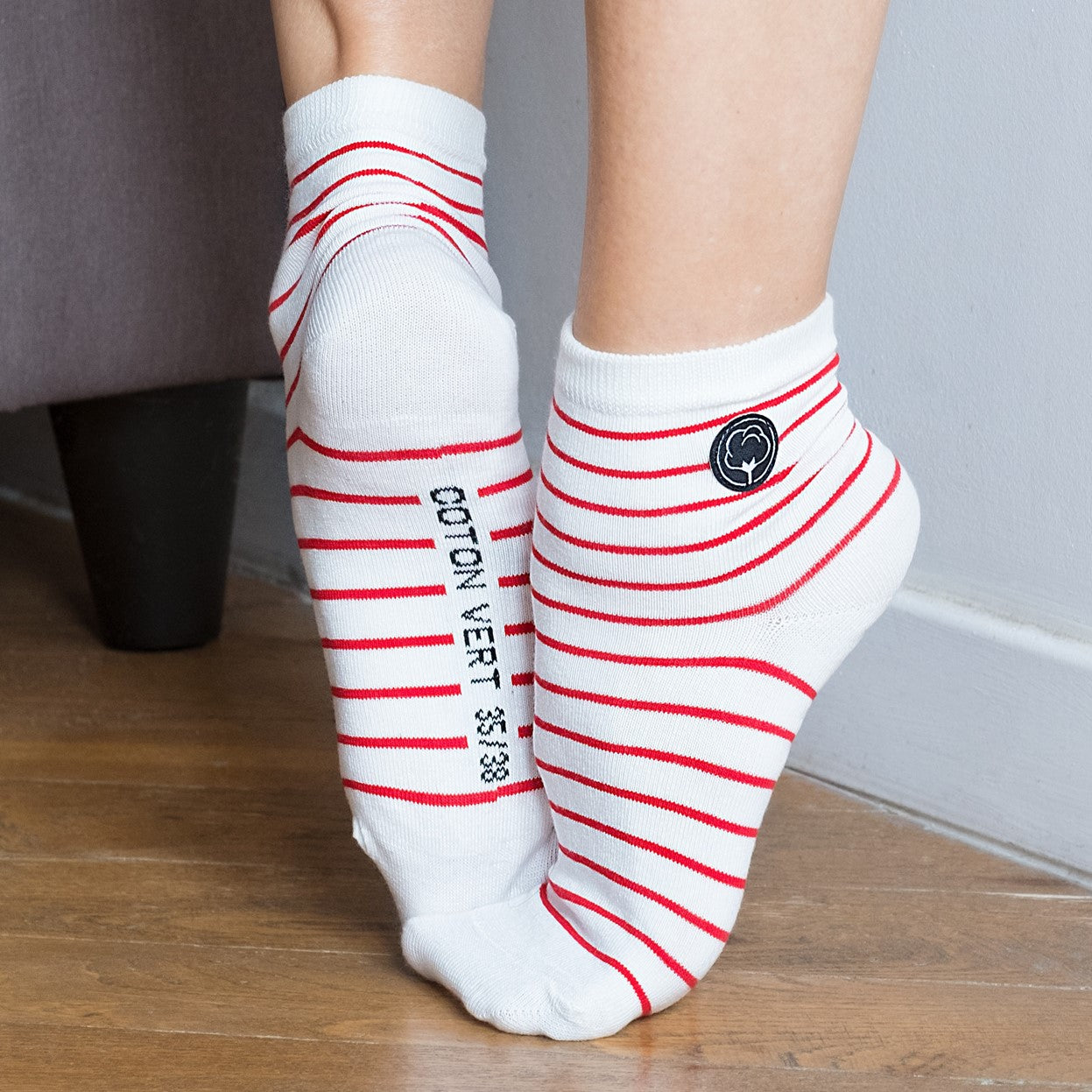 Les chaussettes basses rayées en coton BIO | Blanc/rouge 4