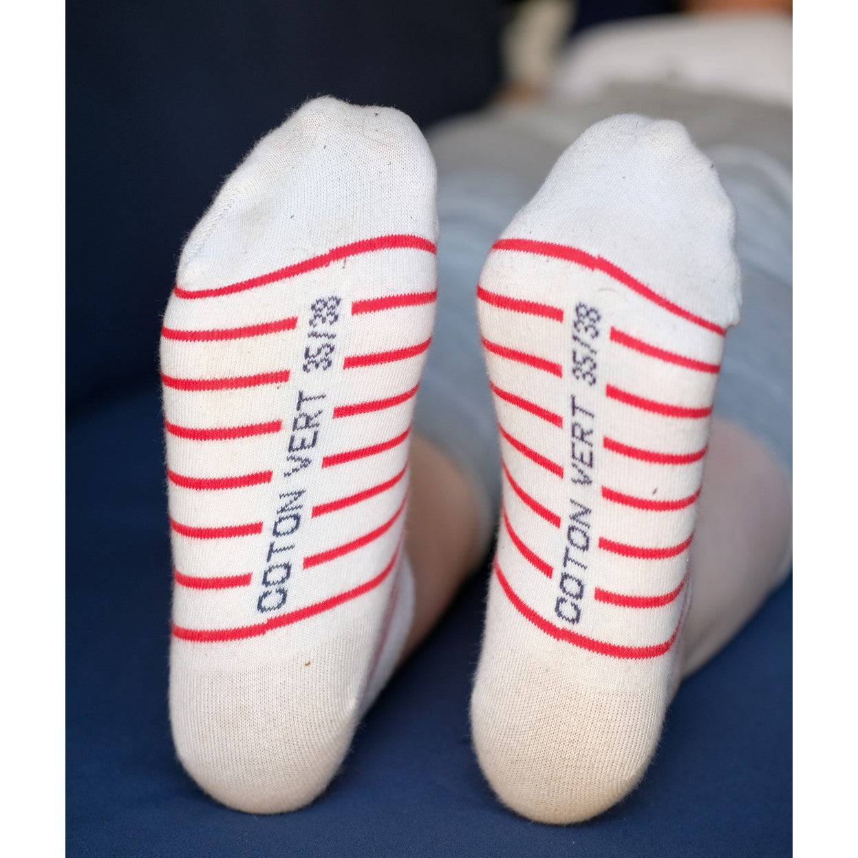 Les chaussettes basses rayées en coton BIO | Blanc/rouge 8