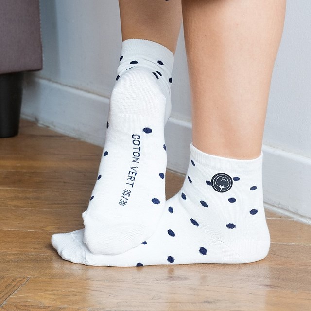 Les chaussettes basses à pois en coton BIO | Blanc/bleu 2