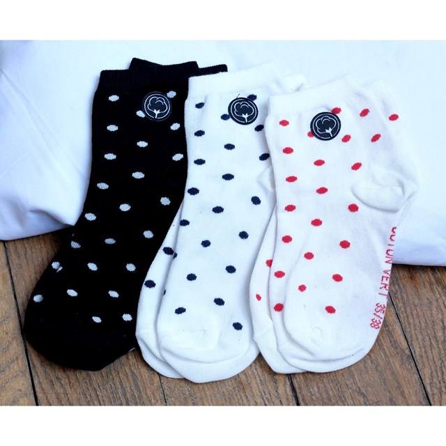 Les chaussettes basses à pois en coton BIO | Noir/blanc 2